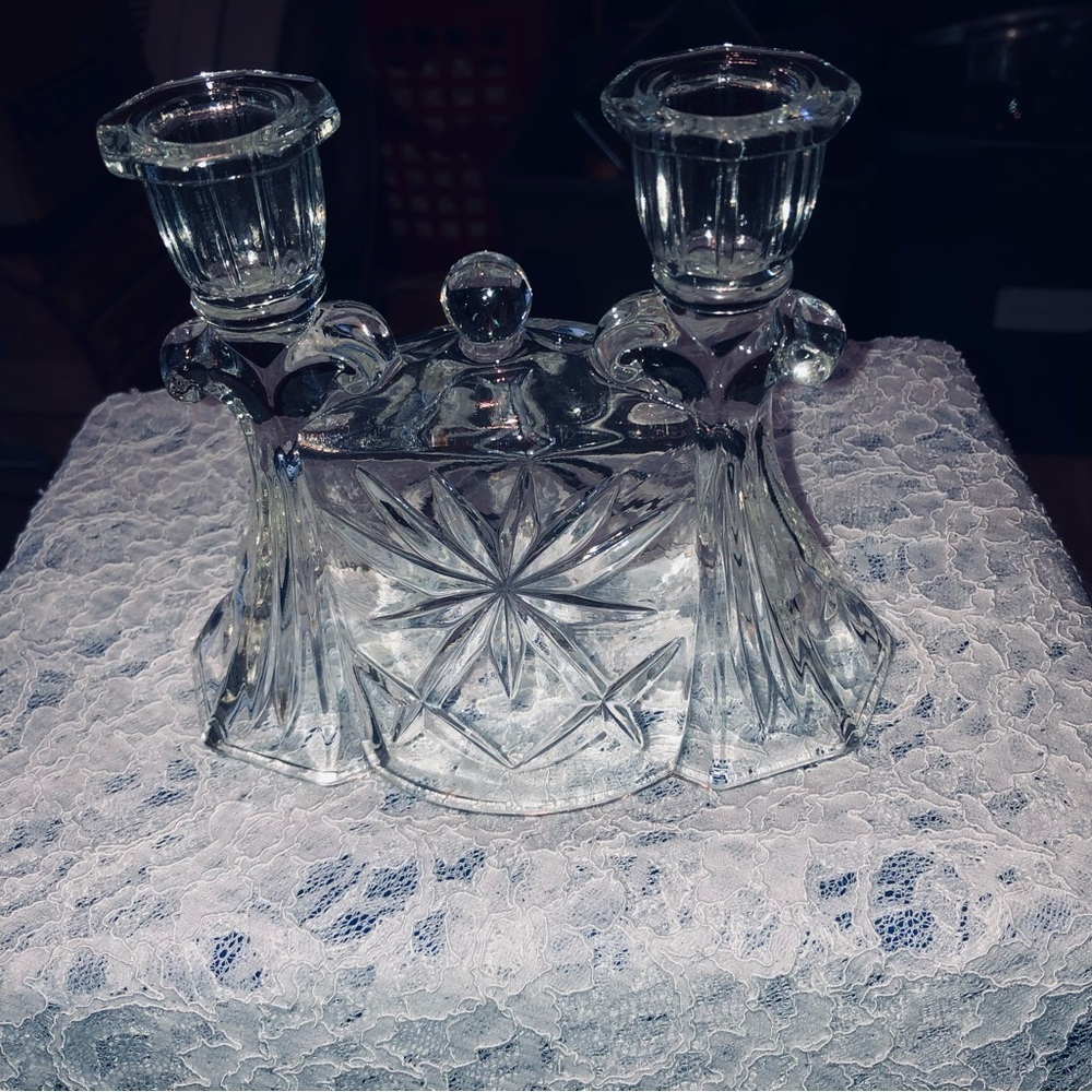Vintage Dual prescut  Candle Holder by Anchor Hocking, Star of David pattern
